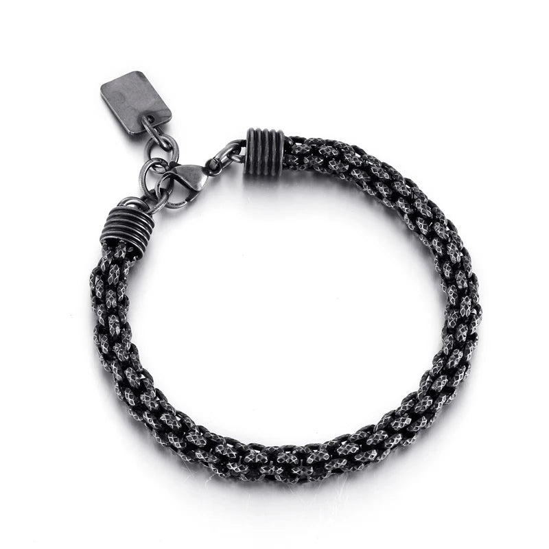 Vintage 7mm Bracelet Punk Steel Oxidized Chain Jewelry Men's Charm