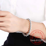Vintage 8mm Beads Ball 925 Sterling Silver Bracelet for Women