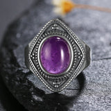 Vintage 8x10MM Oval Amethyst Ring 925 Silver Jewelry for Women