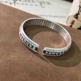 925 Silver Carved Prajnaparamita Heart Sutra Lotus Bracelet