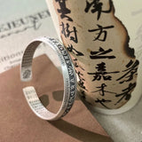925 Silver Carved Prajnaparamita Heart Sutra Lotus Bracelet