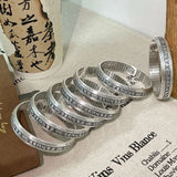 925 Silver Carved Prajnaparamita Heart Sutra Lotus Bracelet