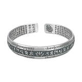 925 Silver Carved Prajnaparamita Heart Sutra Lotus Bracelet