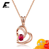 925 Silver Necklace with Ruby Zircon Heart Pendant for Women