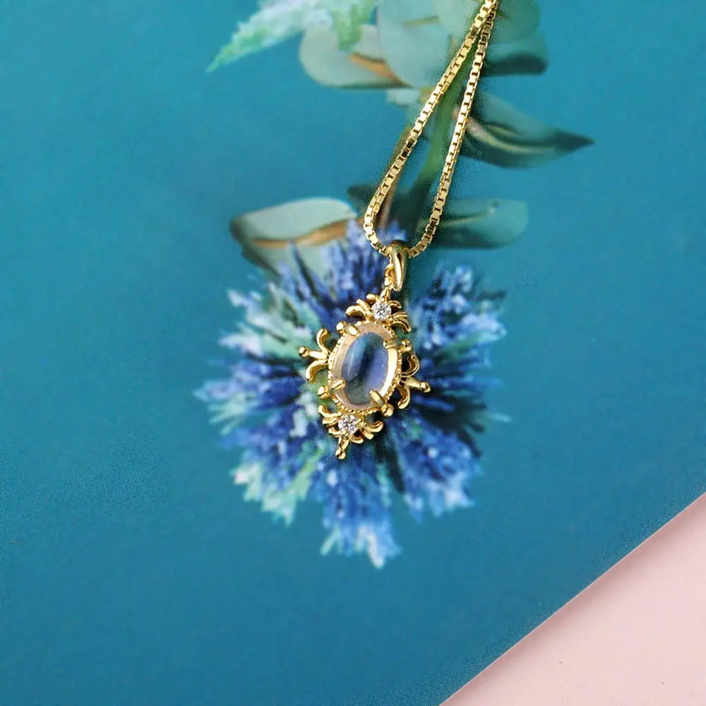 925 Silver Necklace Natural Moonstone Fine Jewelry Pendant Necklace