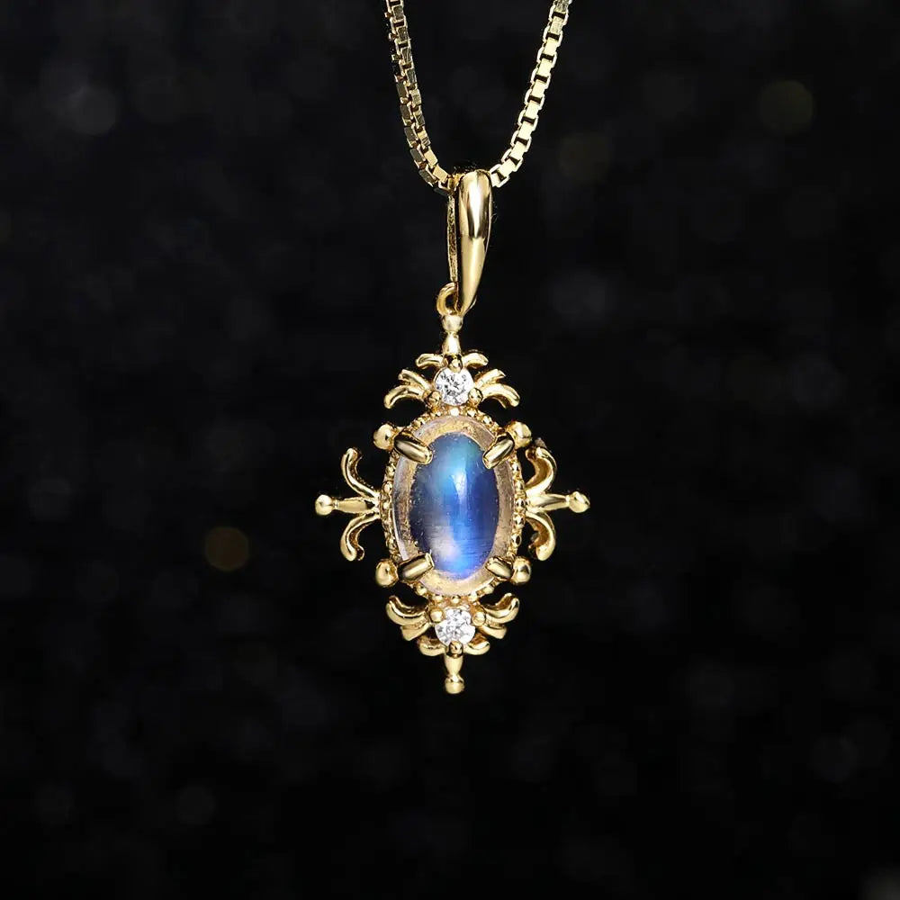 925 Silver Necklace Natural Moonstone Fine Jewelry Pendant Necklace