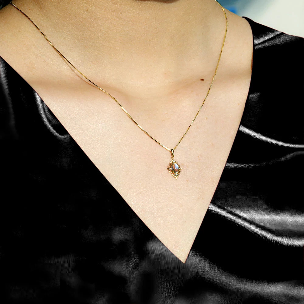 925 Silver Necklace Natural Moonstone Fine Jewelry Pendant Necklace