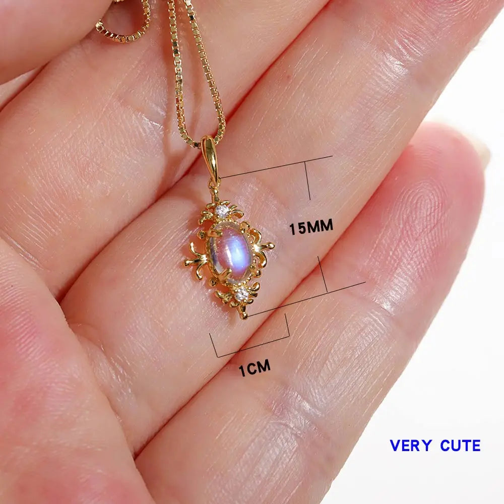 925 Silver Necklace Natural Moonstone Fine Jewelry Pendant Necklace