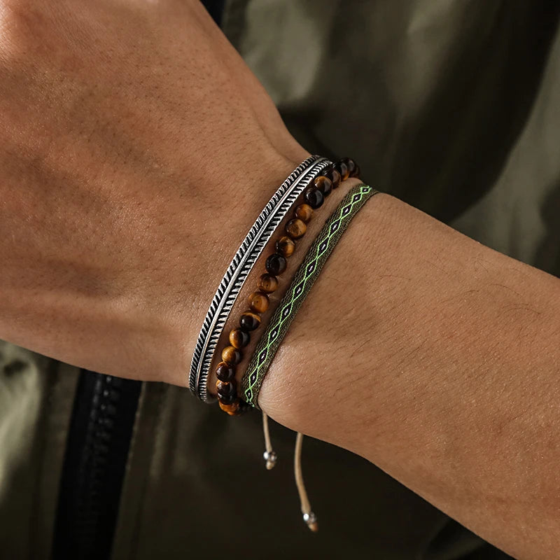 925 Silver Plated Tiger Eye Stone Bangle Bracelet Gift