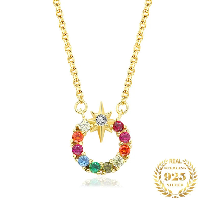 925 Silver Colorful Zircon Star Pendant Necklace for Women