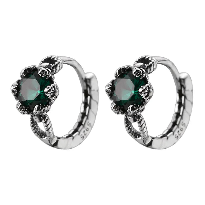 Vintage 925 Silver Sterling Green Zircon Chain Earrings For Women