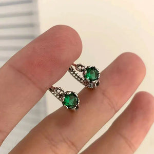 Vintage 925 Silver Sterling Green Zircon Chain Earrings For Women