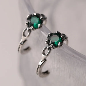 Vintage 925 Silver Sterling Green Zircon Chain Earrings For Women