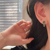 Vintage 925 Silver Sterling Green Zircon Chain Earrings For Women