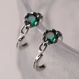 Vintage 925 Silver Sterling Green Zircon Chain Earrings For Women