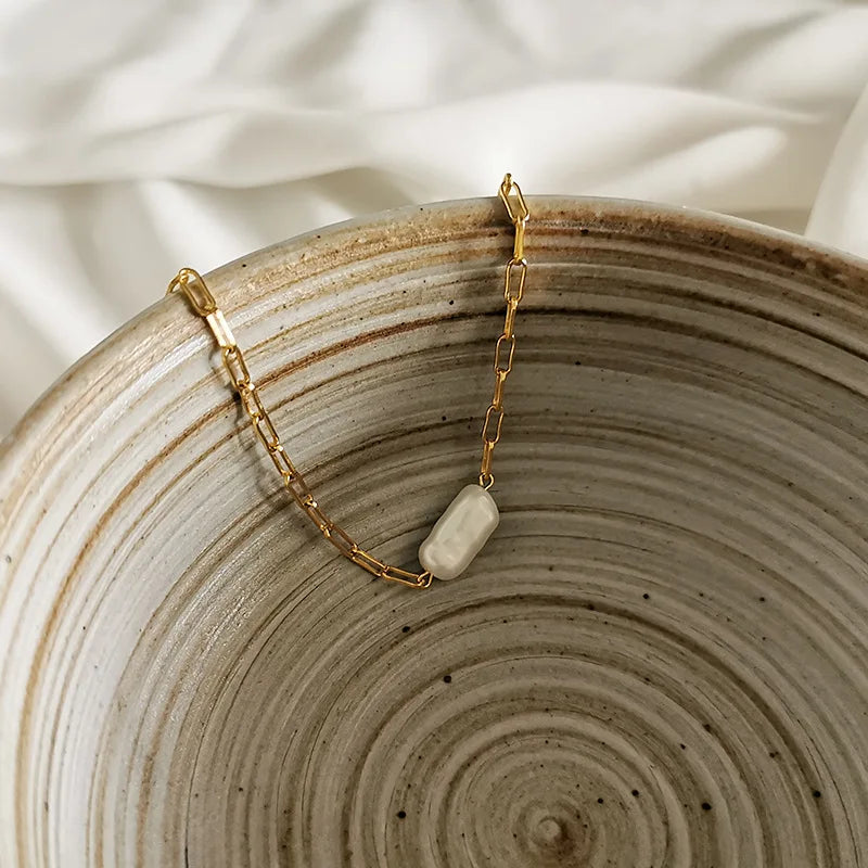 925 Silver Bracelet Baroque Pearl Chain Women Jewelry Gift