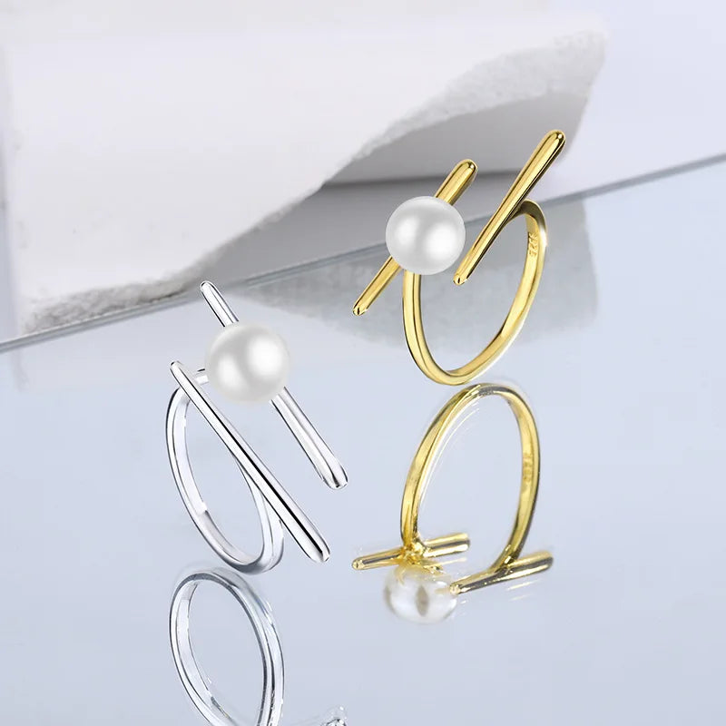 925 Silver Chopsticks Pearl Finger Ring Open Silver Rings Wedding Gift