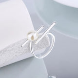 925 Silver Chopsticks Pearl Finger Ring Open Silver Rings Wedding Gift
