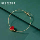 Vintage 925 Silver Cloisonne Heart Bracelet Charm Bangles Fine Jewelry Women