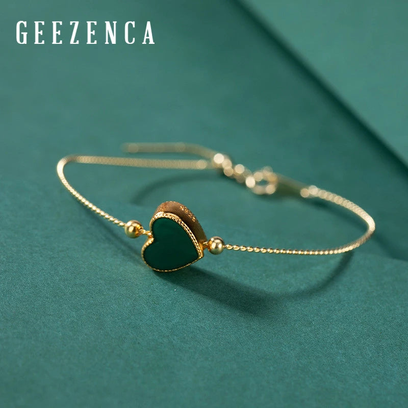 Vintage 925 Silver Cloisonne Heart Bracelet Charm Bangles Fine Jewelry Women