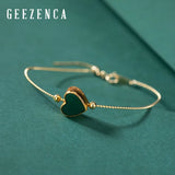 Vintage 925 Silver Cloisonne Heart Bracelet Charm Bangles Fine Jewelry Women