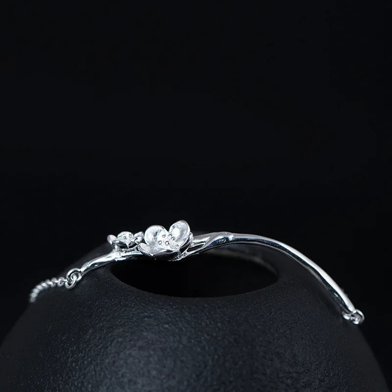 925 Sterling Silver Link Chain Bracelet Flower Bracelet Chinese Style