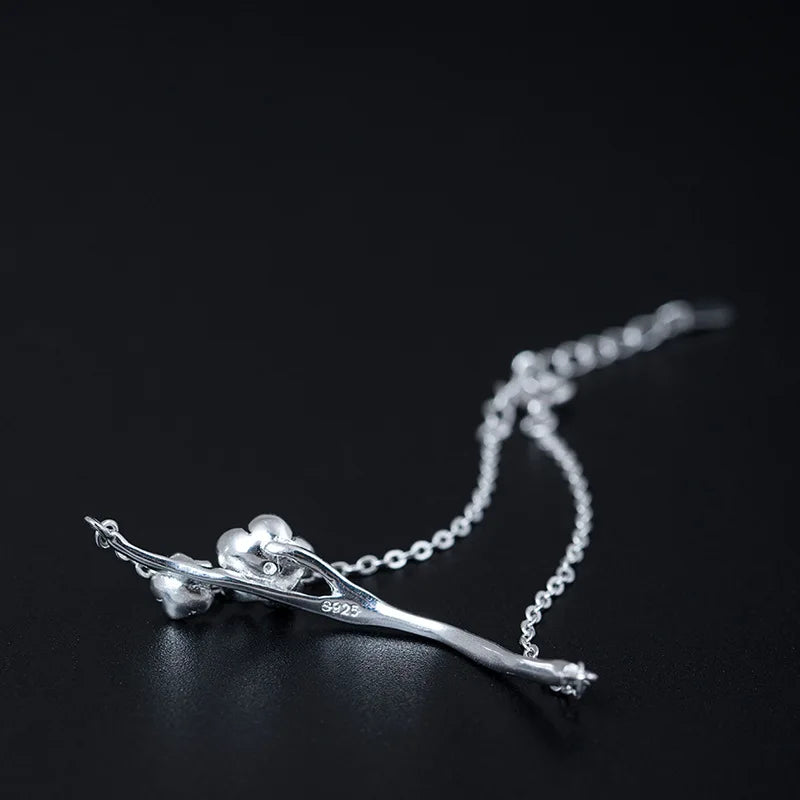925 Sterling Silver Link Chain Bracelet Flower Bracelet Chinese Style