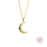 925 Silver Moon Pendant Necklace Colorful Zircon Women Jewelry
