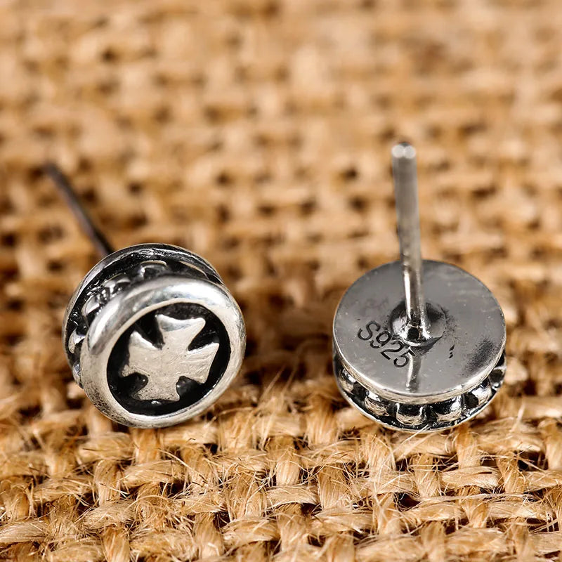 Vintage 925 Sterling Silver Cross Earrings Rock Retro Thai Silver Fine Jewelry