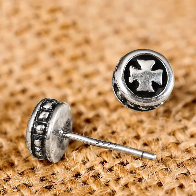 Vintage 925 Sterling Silver Cross Earrings Rock Retro Thai Silver Fine Jewelry