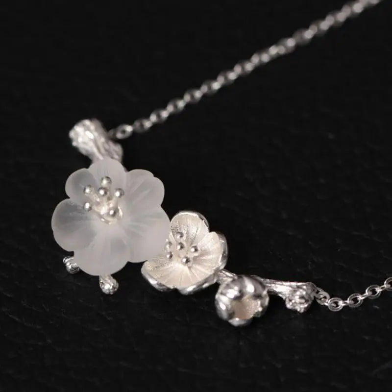 925 Silver Crystal Plum Blossom Necklace Women Pendant Jewelry