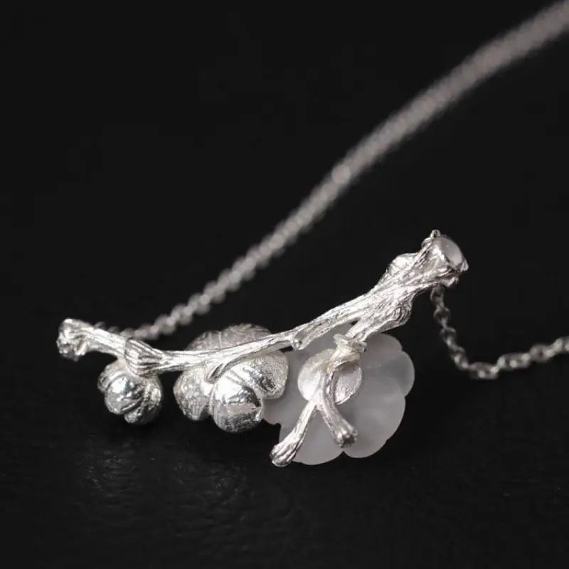 925 Silver Crystal Plum Blossom Necklace Women Pendant Jewelry