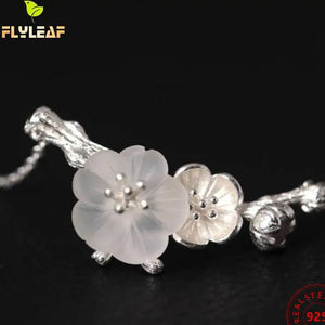 925 Silver Crystal Plum Blossom Necklace Women Pendant Jewelry
