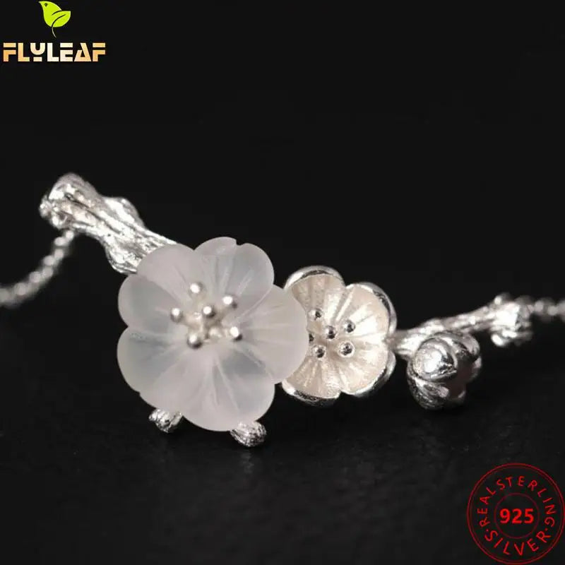 925 Silver Crystal Plum Blossom Necklace Women Pendant Jewelry