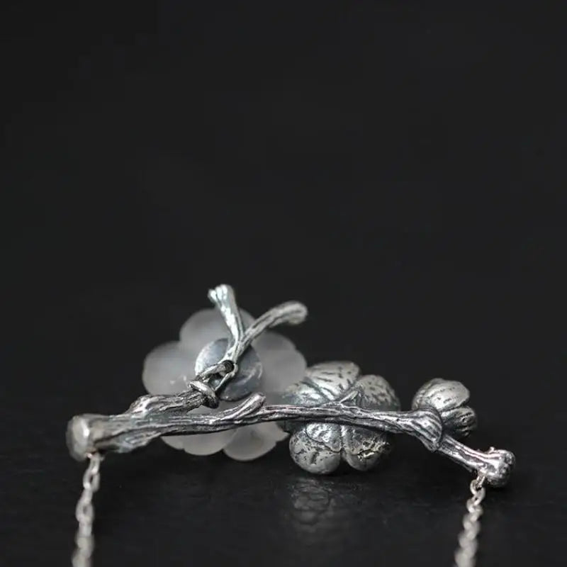 925 Silver Crystal Plum Blossom Necklace Women Pendant Jewelry