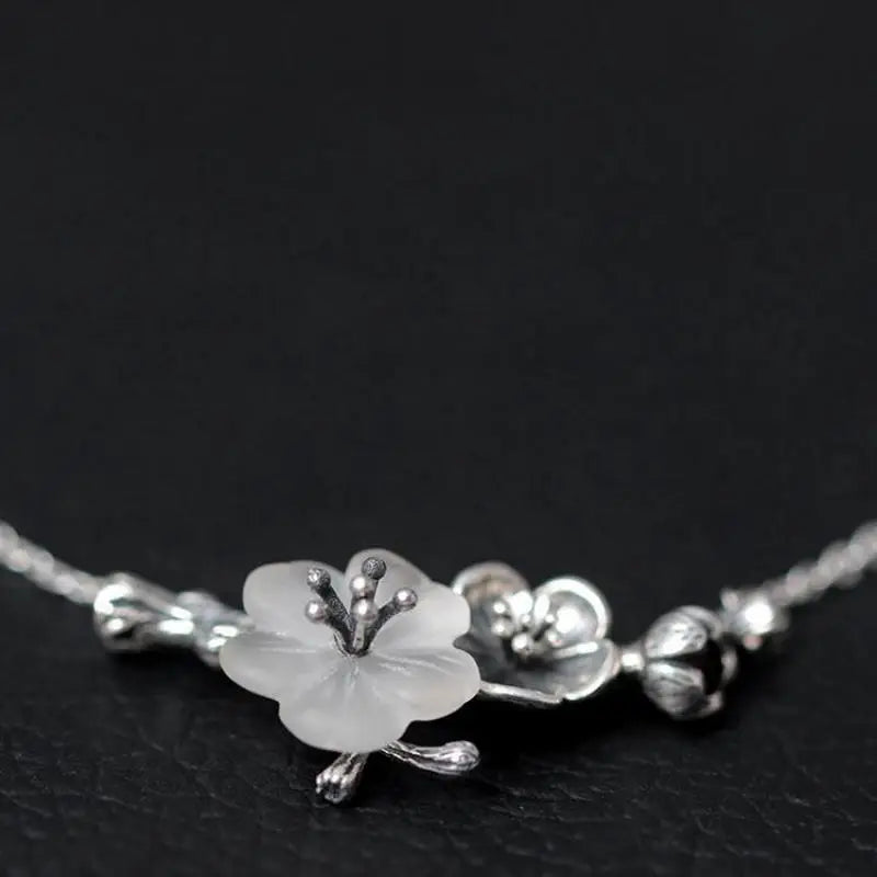 925 Silver Crystal Plum Blossom Necklace Women Pendant Jewelry