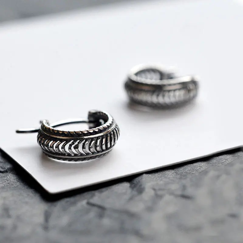 925 Sterling Silver EIR Retro Hoop Earrings Small Size Brincos Fine Jewelry