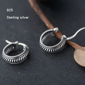 925 Sterling Silver EIR Retro Hoop Earrings Small Size Brincos Fine Jewelry
