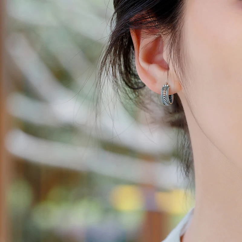 925 Sterling Silver EIR Retro Hoop Earrings Small Size Brincos Fine Jewelry