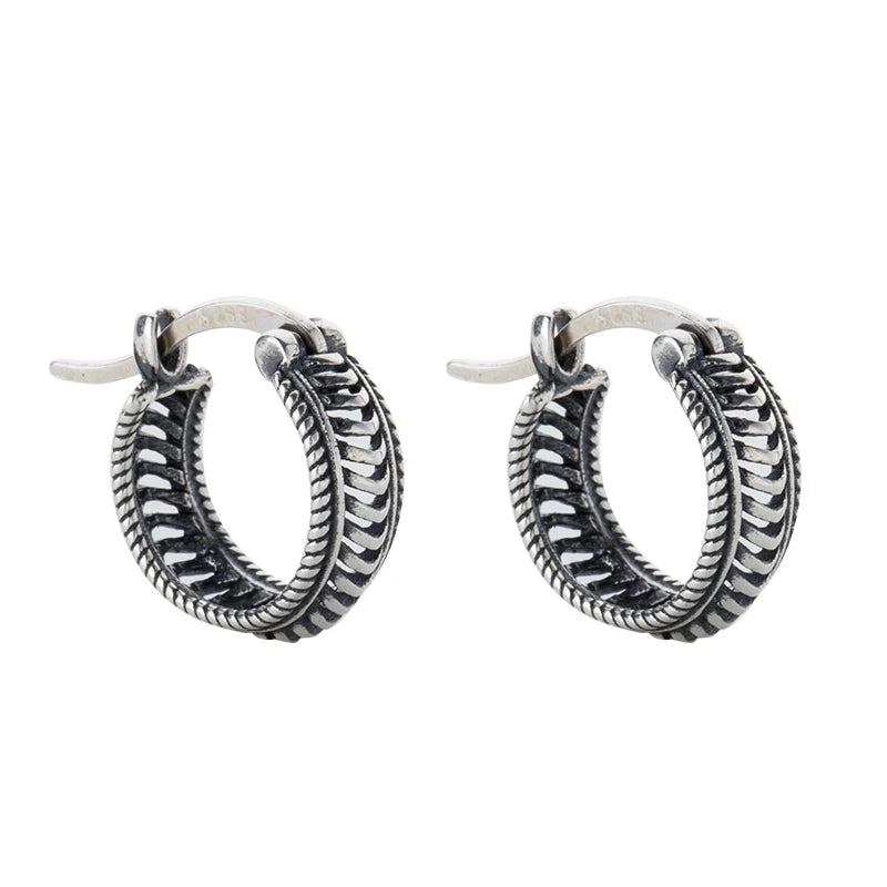 925 Sterling Silver EIR Retro Hoop Earrings Small Size Brincos Fine Jewelry