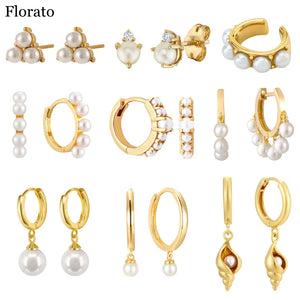 925 Silver Pearl Hoop Earrings Wedding Jewelry