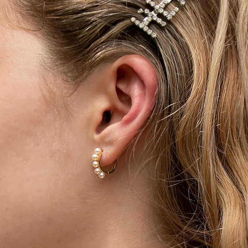 925 Silver Pearl Hoop Earrings Wedding Jewelry