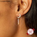 925 Silver Turquoise Crystal Zircon Wedding Stud Earrings