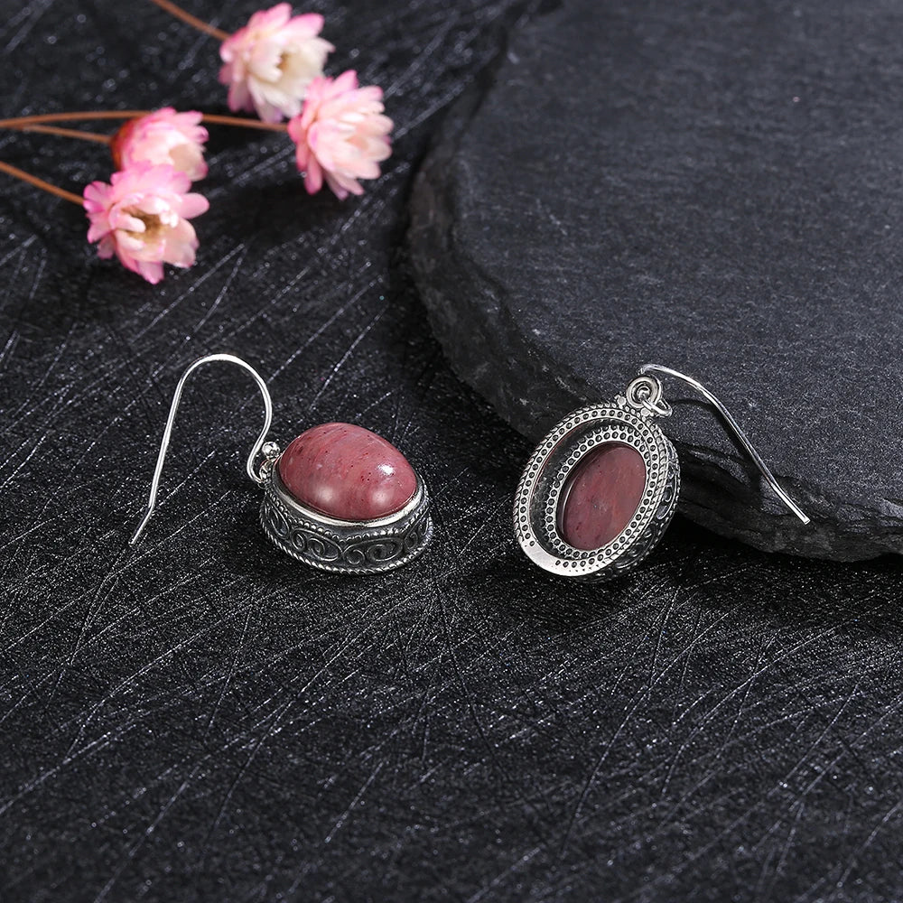 925 Silver Rhodochrosite Drop Earrings for Women