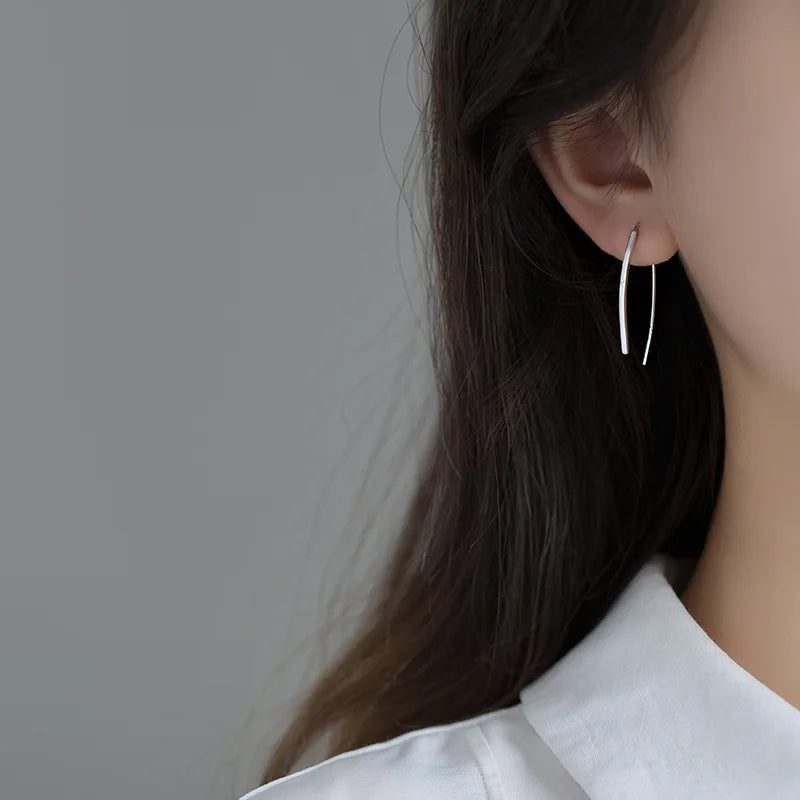 925 Silver Geometric Hoop Earrings Japanese Style Fine Jewelry Gift