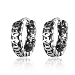 Vintage 925 Sterling Silver Hoop Earrings Pattern Earring for Women