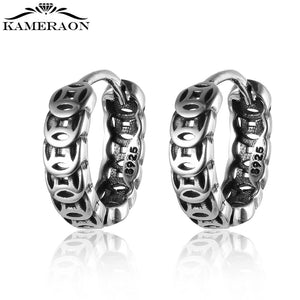 Vintage 925 Sterling Silver Hoop Earrings Pattern Earring for Women