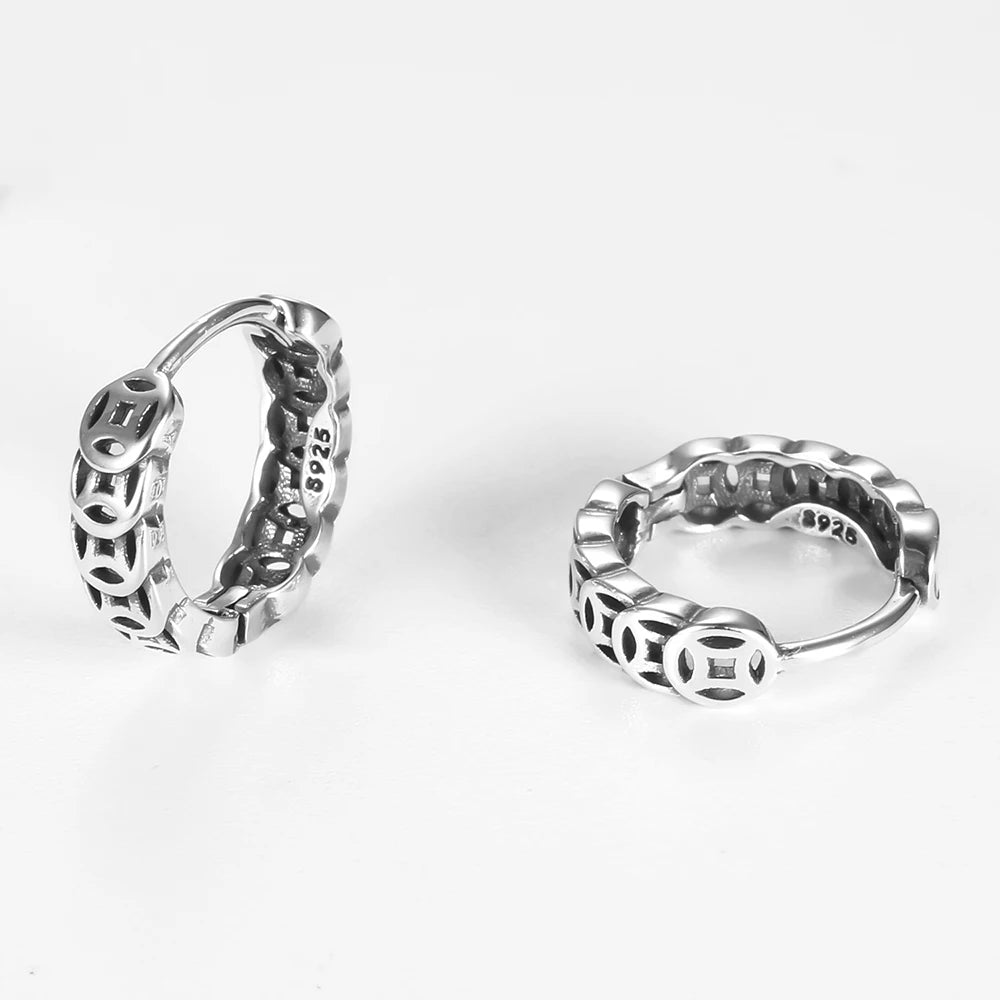 Vintage 925 Sterling Silver Hoop Earrings Pattern Earring for Women