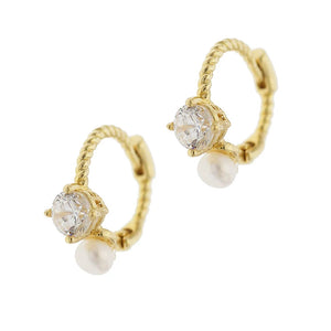 925 Silver Pearl Twist Hoop Earrings Zircon Party Jewelry
