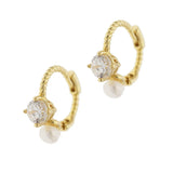 925 Silver Pearl Twist Hoop Earrings Zircon Party Jewelry